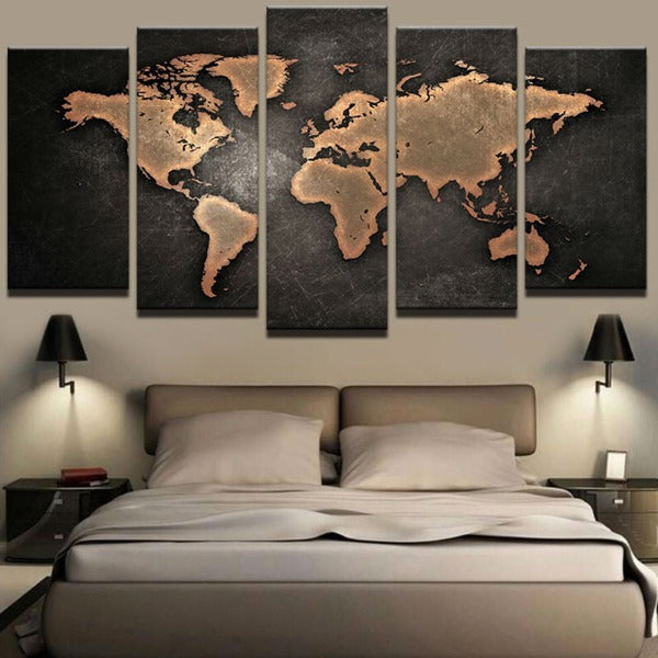 5 Piece World Map Oil Painting – Novus Decor